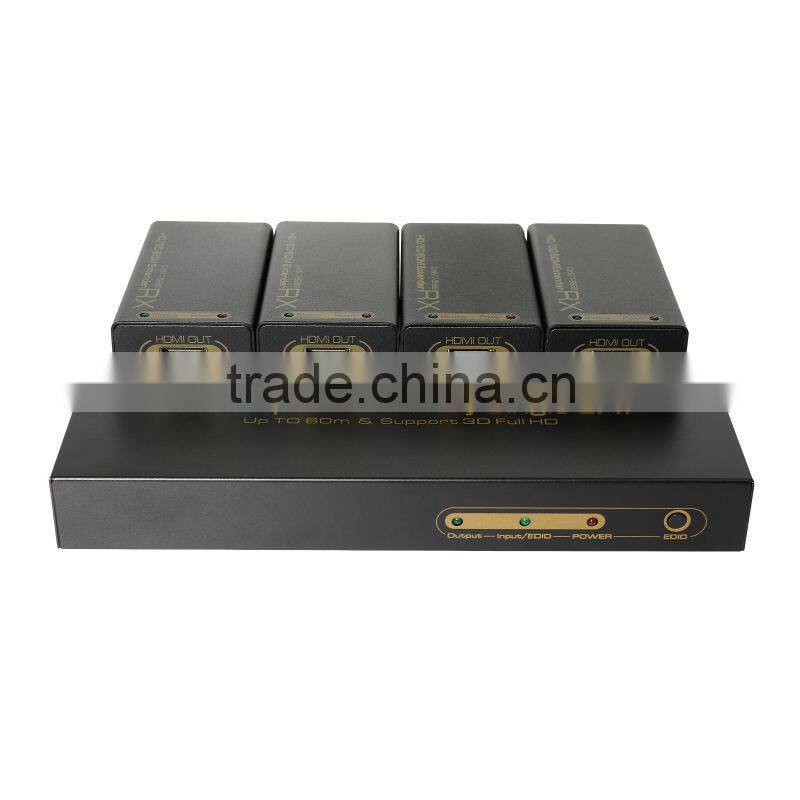 HDMI Splitter 1X4 By Single CAT Up TO 60m & Support 3D Full HD