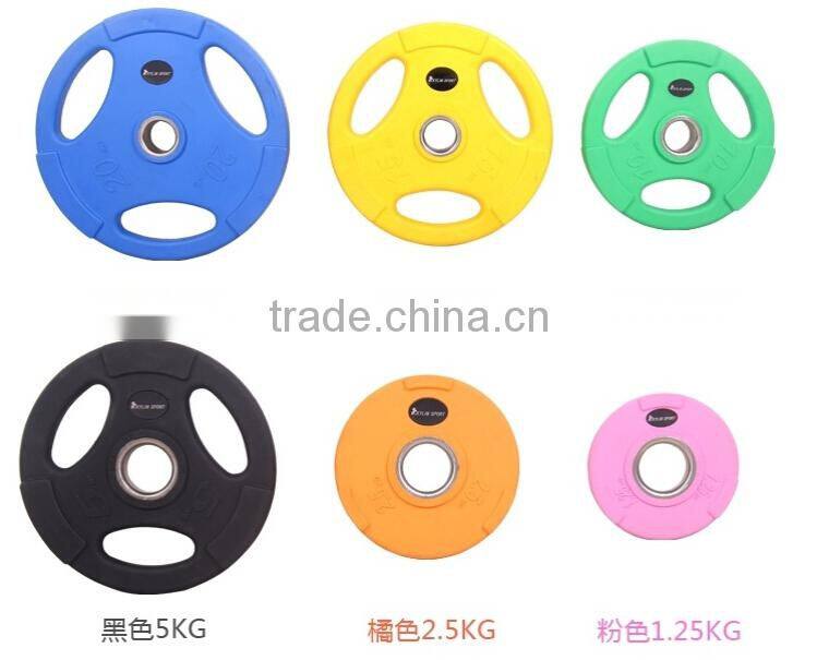 PU (CPU) Tri-grip weight plate color black/three grip weight plate/bumper plate
