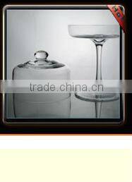 Handcut Spray Red Colored Glass Cake Plate with Clear Stand