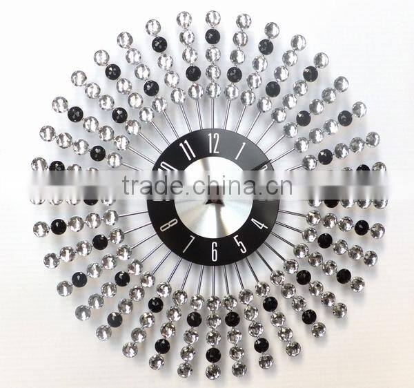 Wholesales Sunburst Wall Clock, Decorative Wall Clock in Black and brighter Plastic Bead