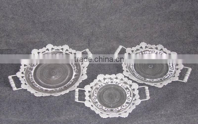 French white metal frame glass fruit plate