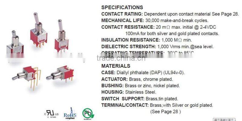 DPDT 6P SPDT 3P Miniature Toggle Switch