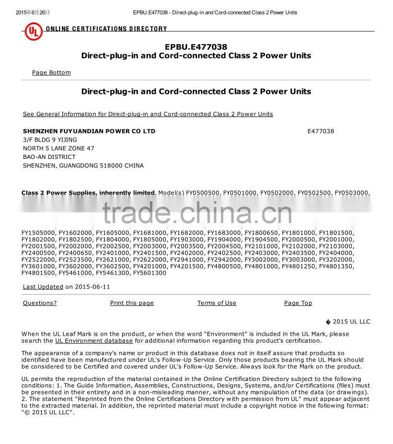 Input 100-240v output 5v 2.5a ac adapter