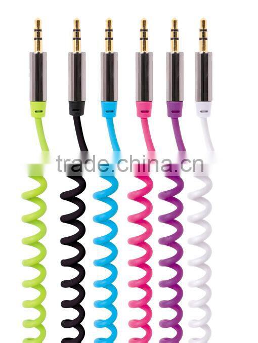Pure OFC shielded 3.5mm auxiliary coiled cable 3m lead length