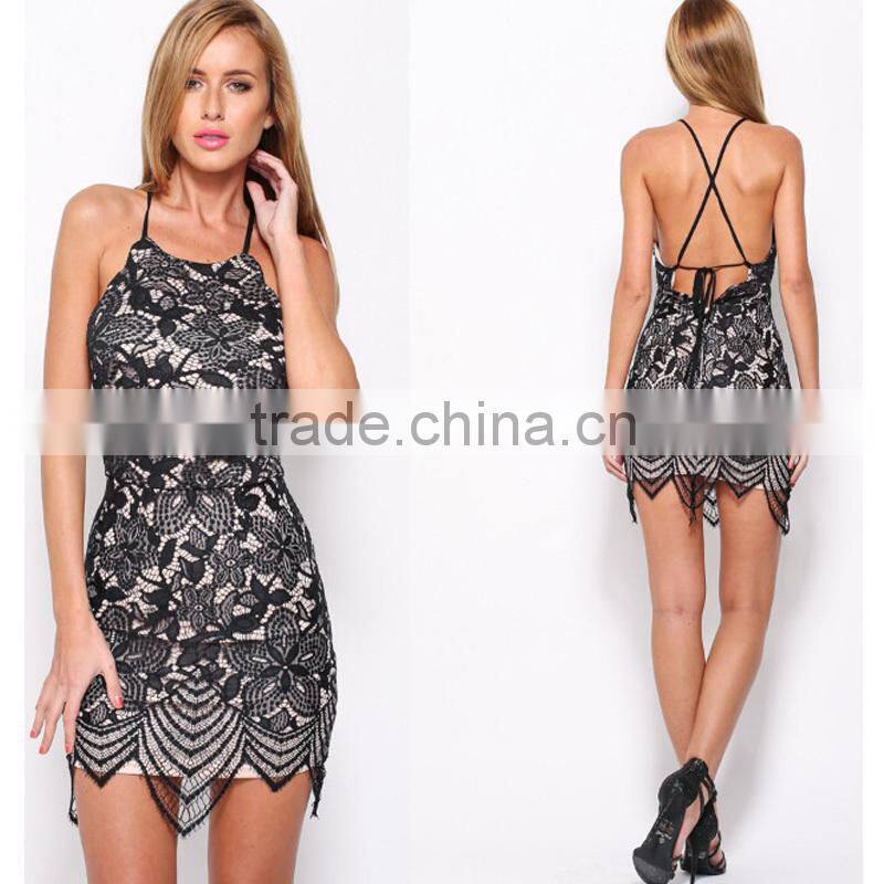 Woman fancy lace dress strap sleeveless sexy party dress wholesale