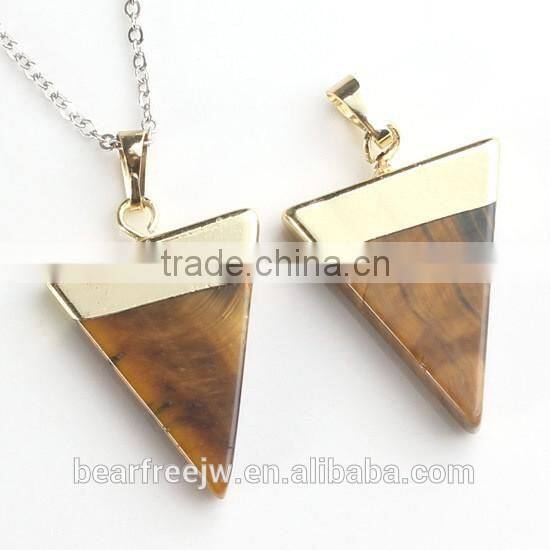 New Trendy Gold Plated Semi-Precious Gemstones Triangular Pyramid Chakra Pendant For Necklace