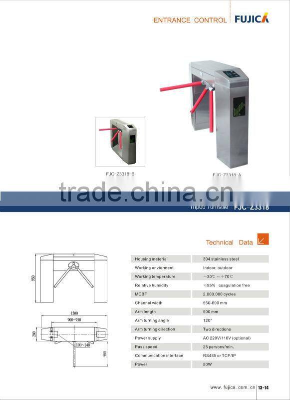 Tripod turnstile for gym with access control software