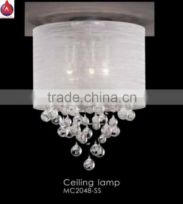 Chinese style elegant crystal ceiling lamp in white silk shade