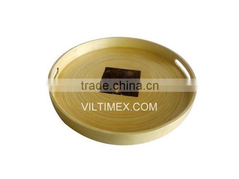 Spun bamboo tray, lacquer color outside natural inside