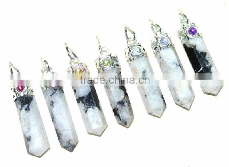 LABRADORITE 7 CHAKRA POINT PENDANT SET : CHAKRA CABACHONE PENDANT POINT SET : CHAKRA PENDANT
