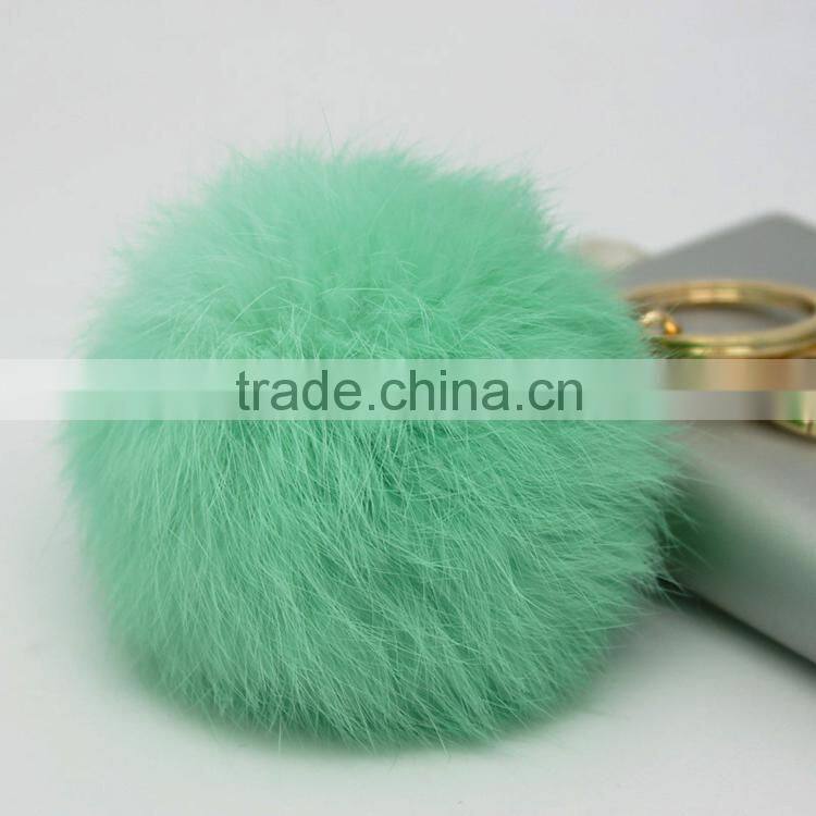 >>>Hot Sales 8CM Super Round Metal Key Chain Real Rabbit Hair Bulb Fur Plush Ball Bag Car Ornaments Pendant Key Ring/