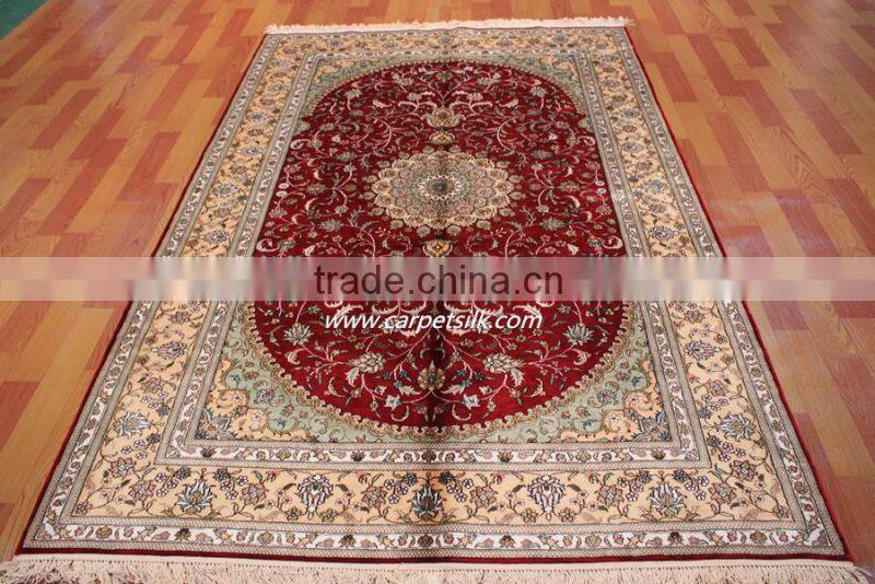 Silk Carpet 6x9ft Eemerald Color Pure Hand Made Persian Rugs Iranian Carpet