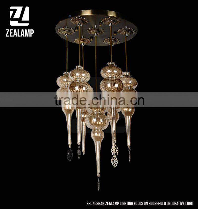 Turkish Hand Blown Glass Round 7 Lights Chandelier Noble Flush Mounted Ceiling Lamp Romantic Hotel Bar Ceiling Lamp