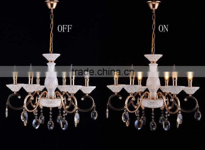 2016 White Ceramic Body Clear Crystal Candle Chandelier Lamp