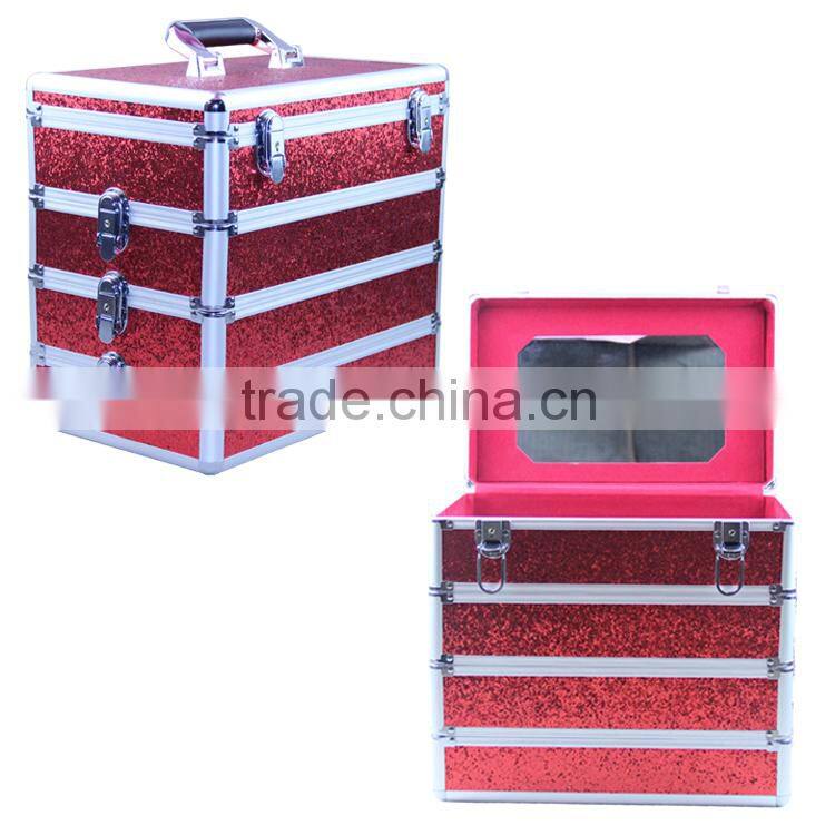 Personalized Most Popular Products Red Sequin PU Antique Professional Cosmetic Case