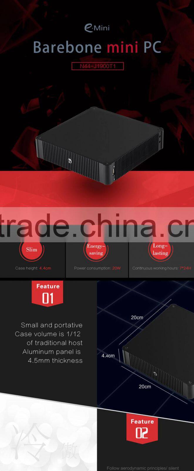 Fanless mini pc 12v mini pc J1900 CPU 4*COM VGA+HDMI windows xp linux system
