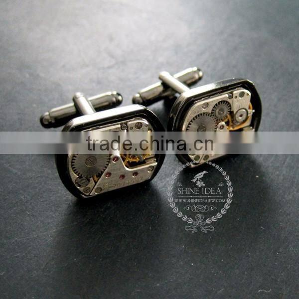 15x21mm vintage style steam punk watch movement core rhodium,metal gun black fashion cuff links 6600068