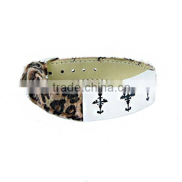 Fur Leather Bracelet with Stainless Steel Customised Laser Logo