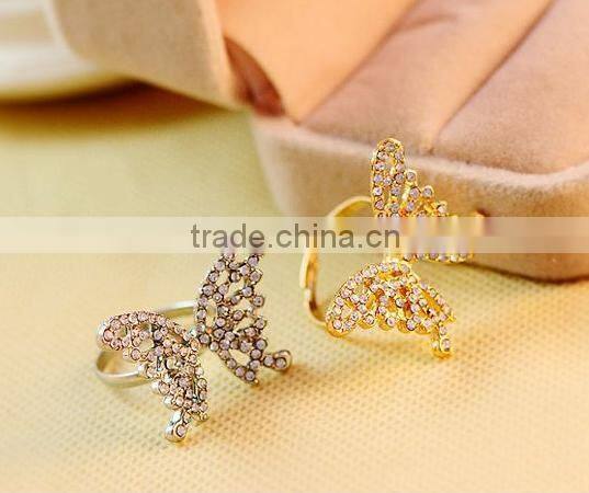 Bulk popular in world women crystal butterfly diamante rings