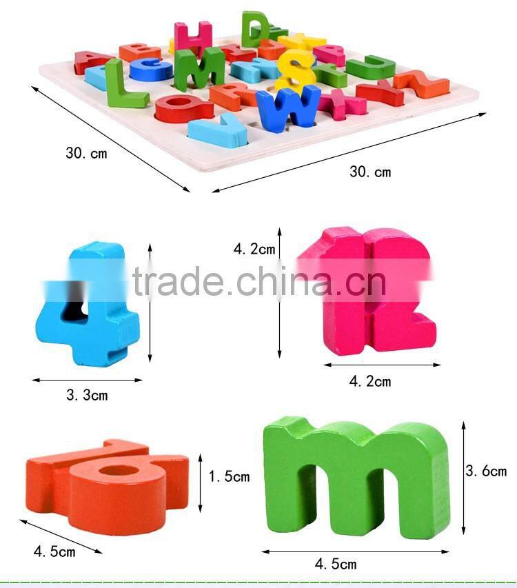 Wooden Educational toy English Alphabet digital learning puzzle wood letters figures for preschool kids