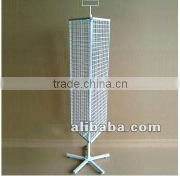 Black 3 Side Rolling Floor Grid Display Stand with Wire Sign holder