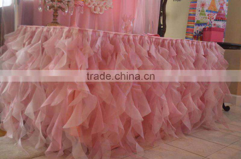 Wedding pink ruffled table cloth, cloth woven