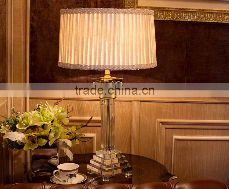 Special Rome column design clear crystal table lamp with white fabric lampshade