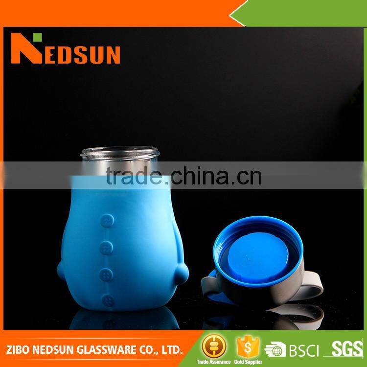 High quality glass clear water bottle insulated sleeve with metal tap