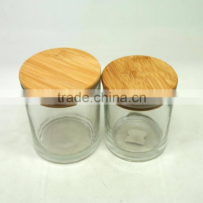 Clear round glass candle jars candle holders with bamboo lid