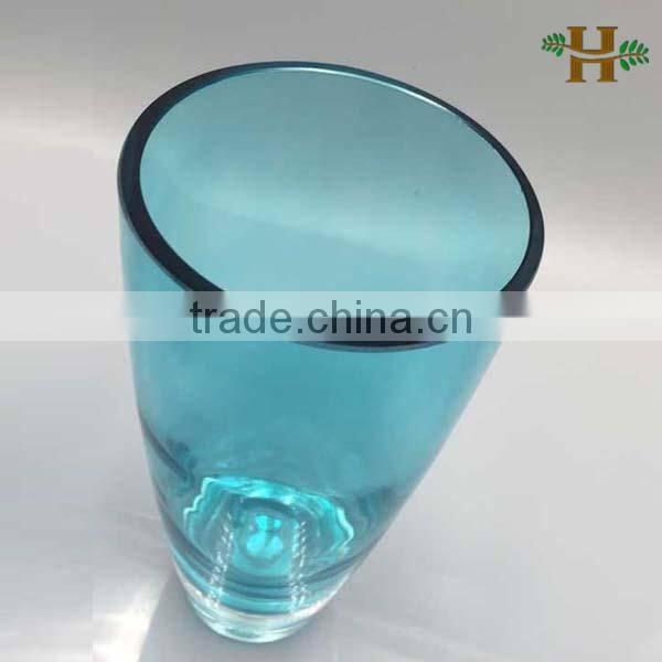 Teal Green Colored V-shaped Glass Flower Vase