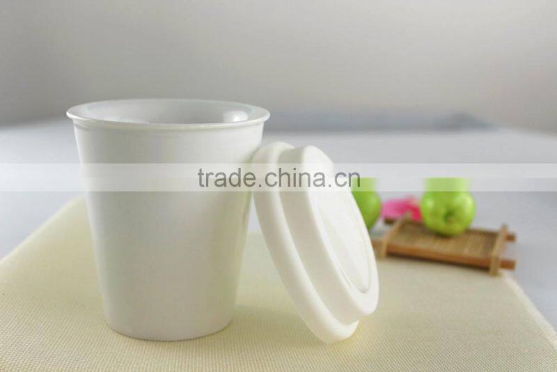 Christmas wholesale cheap Double wall ceramic tumblers, travel coffee mug with silicone lid