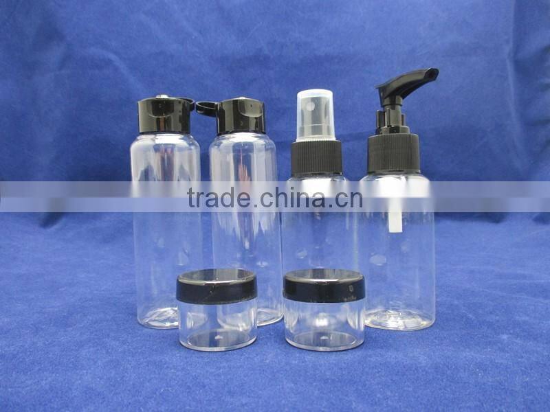 eco- friendly plastic transparent travel bottle sets for women travel bottle kit