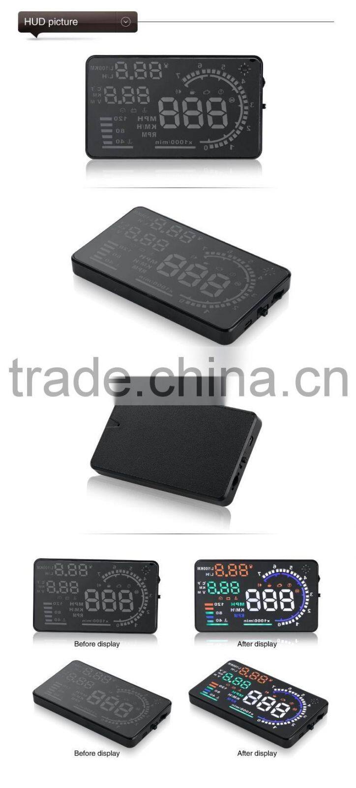 Hot-selling New Colorful Big 5.5 Display Screen Car HUD Head Up Display OBD2 Feul Comsuption/Speed/Tire Pressure Alarm Car HUD