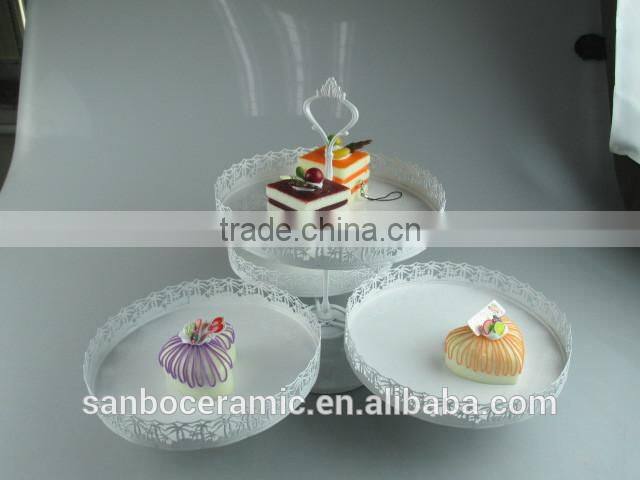 New design Round & Square 3 PCS plates one layer metal wedding cake stand wholesale