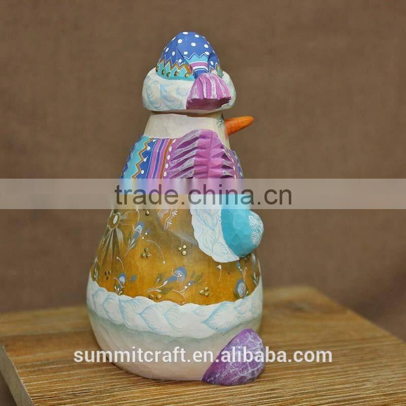 Hand carved painting christmas resin snowman figurine
