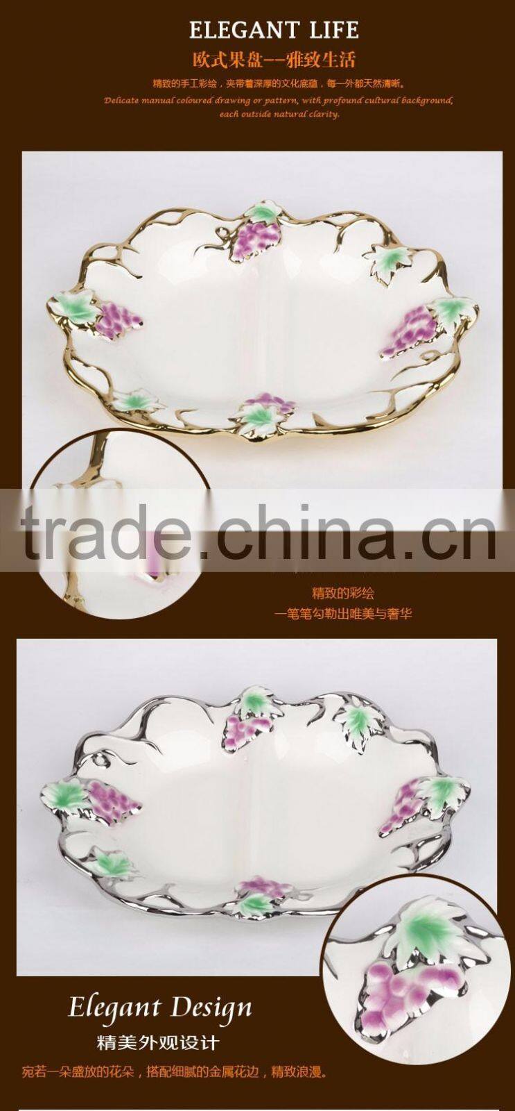 China New style ceramic plates,stocks golden ceramic snack plate