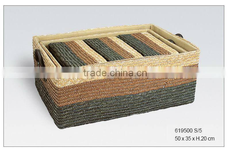 5/s colored storage basket with wheat-straw with hand for home storage