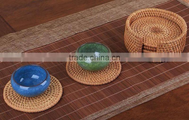 Round Rattan Coasters with Holder (Set of 6) / Rattan platemat