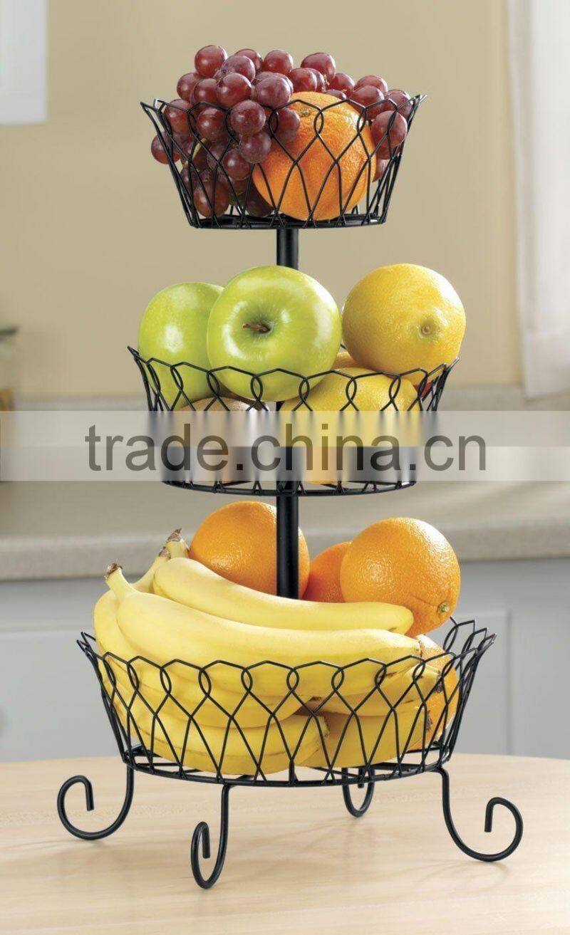 Kitchen Fruit Vegetable black Holder Basket 3 Tier Storage Countertop Stand Decorative