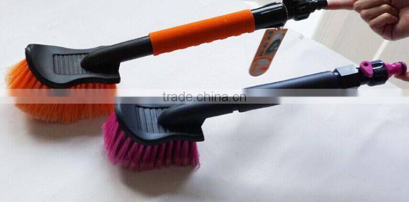 water flow through car hand washing brushes