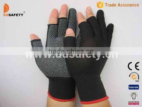 13 Gauge Nylon Polyester Seamless Gloves Half Finger Gloves With White PVC Dots One Side