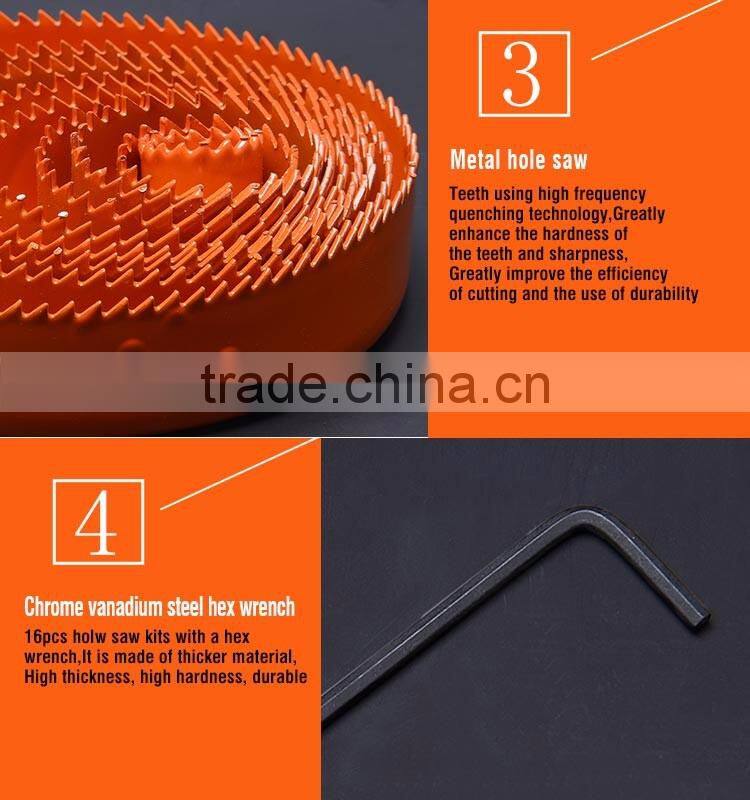 High Carbon Steel Professional 16PCS Hole Saw Set For Wood