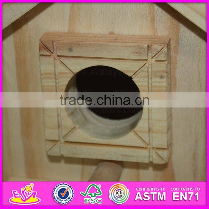 2015 Top New Natural colour Wooden Bird House,Popular wooden bird house,Cheap outdoor hanging wooden birds house for kit W06F012