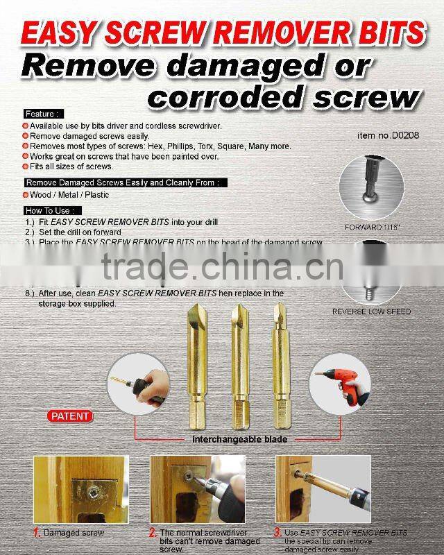 SCREW REMOVER BITS FOR SMALL, MEDIUM AND LARGE SCREWS