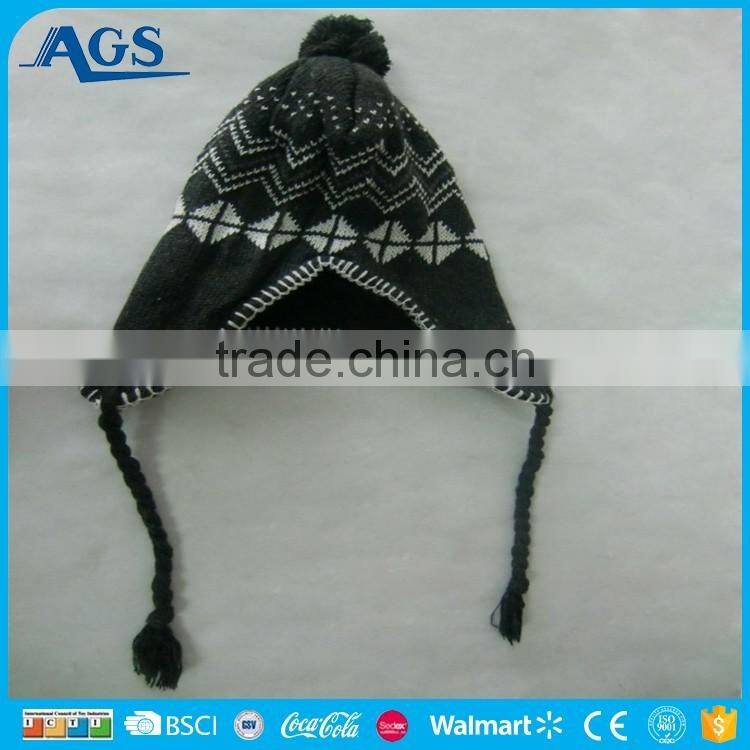 elegant style earflaps design kid beanies custom winter hats with strings