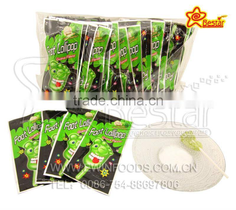 Guava Flavor Foot Shaped Lollipop With Sour Powder Candy