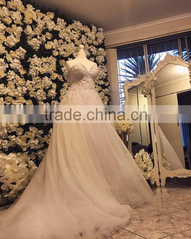 New design charming cream white flower green leaves flower wall backdrop decorative flowers