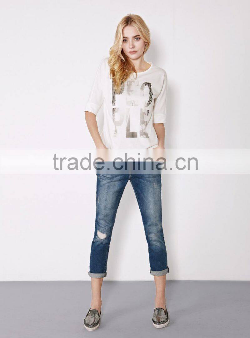New Fashion Prints Front Short Design Shirts , Irregular Design Women's Shirt