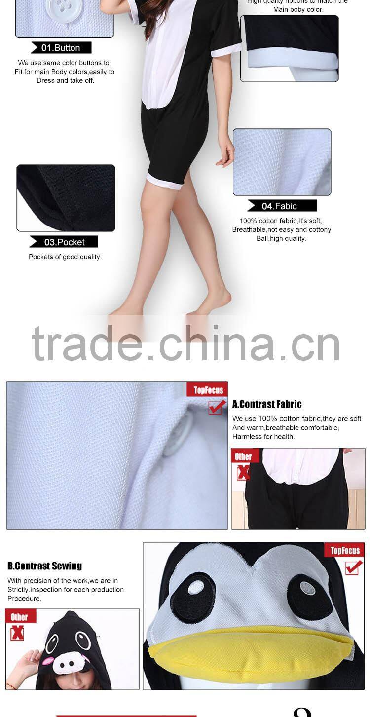Wholesale penguin pattern lady's cotton home wear cartoon animal Girls Summer Onesie
