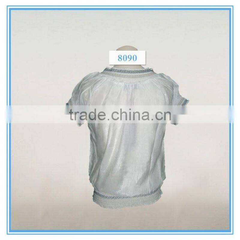 Fashion garment and neck design of tencel embroidery blouse